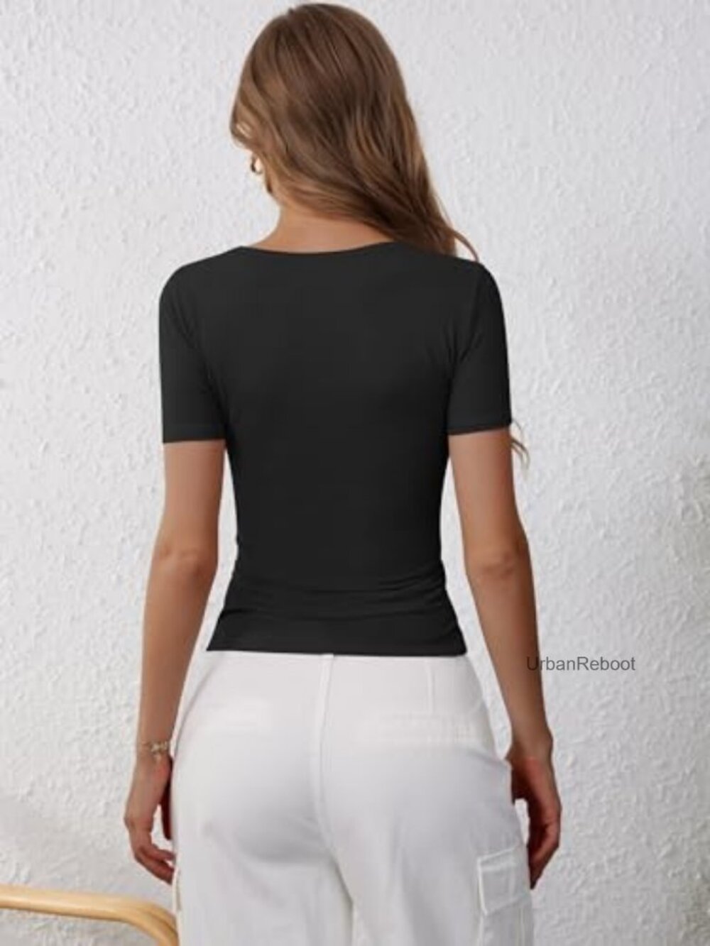 Ribbed Henley Tee Short Sleeve Fitted Summer Top Button Down Casual Blouse - Picture 5 of 7
